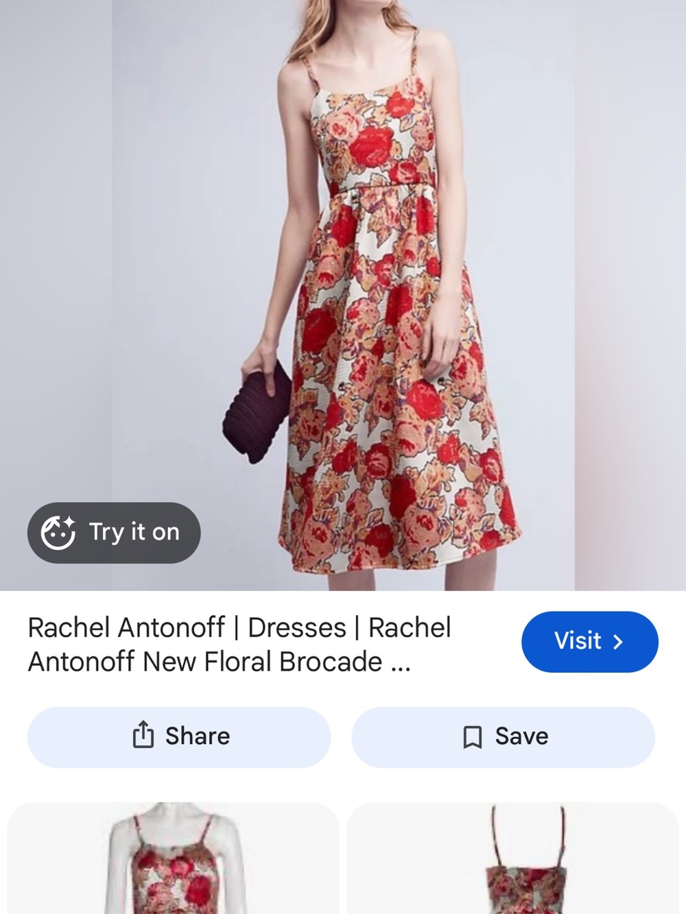 Rachel Antonoff Red and Cream Floral Brocade Midi Dress